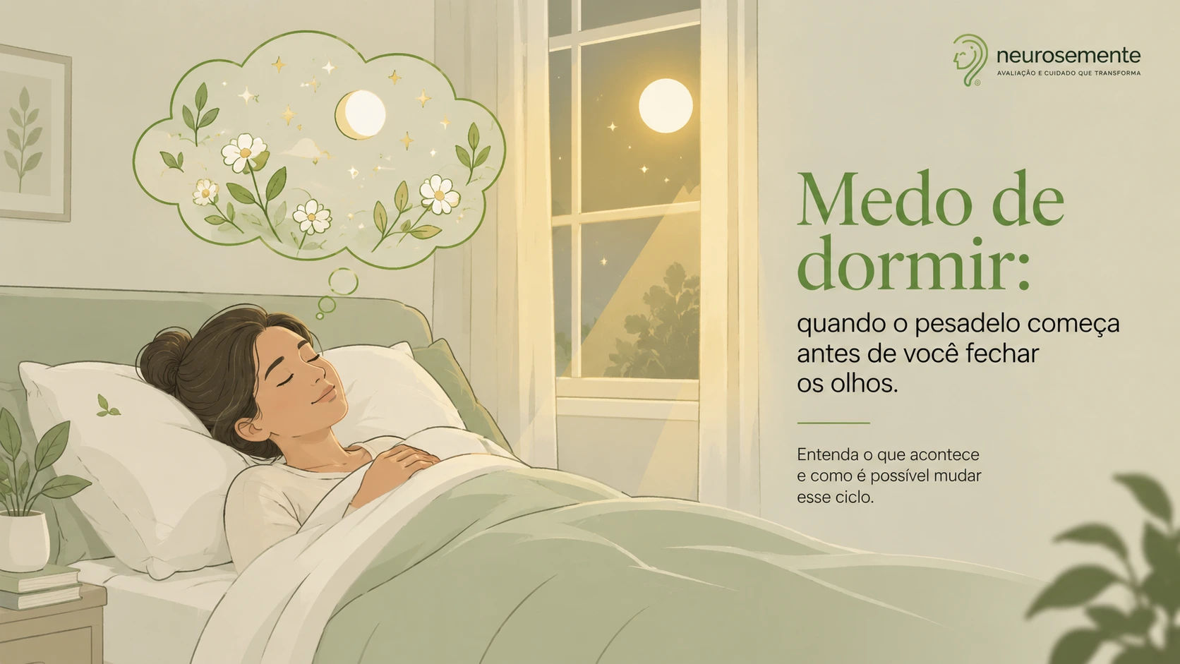 Ilustração de adulto em postura reflexiva com calendário, volante, coração e planta ao fundo, representando atenção, segurança e cuidado com a saúde mental.